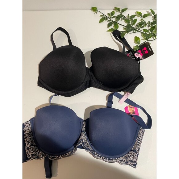 Maidenform Womens Padded Underwire Bras 36D Black & Navy Lace Trim Smooth Finish - Picture 3 of 7